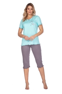 Piżama damska bawełna z modalem - CELINA - mięta/taupe