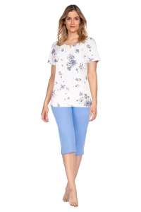 Pizama damska 100% bawełna - JANA - krótki rękaw, niebieska