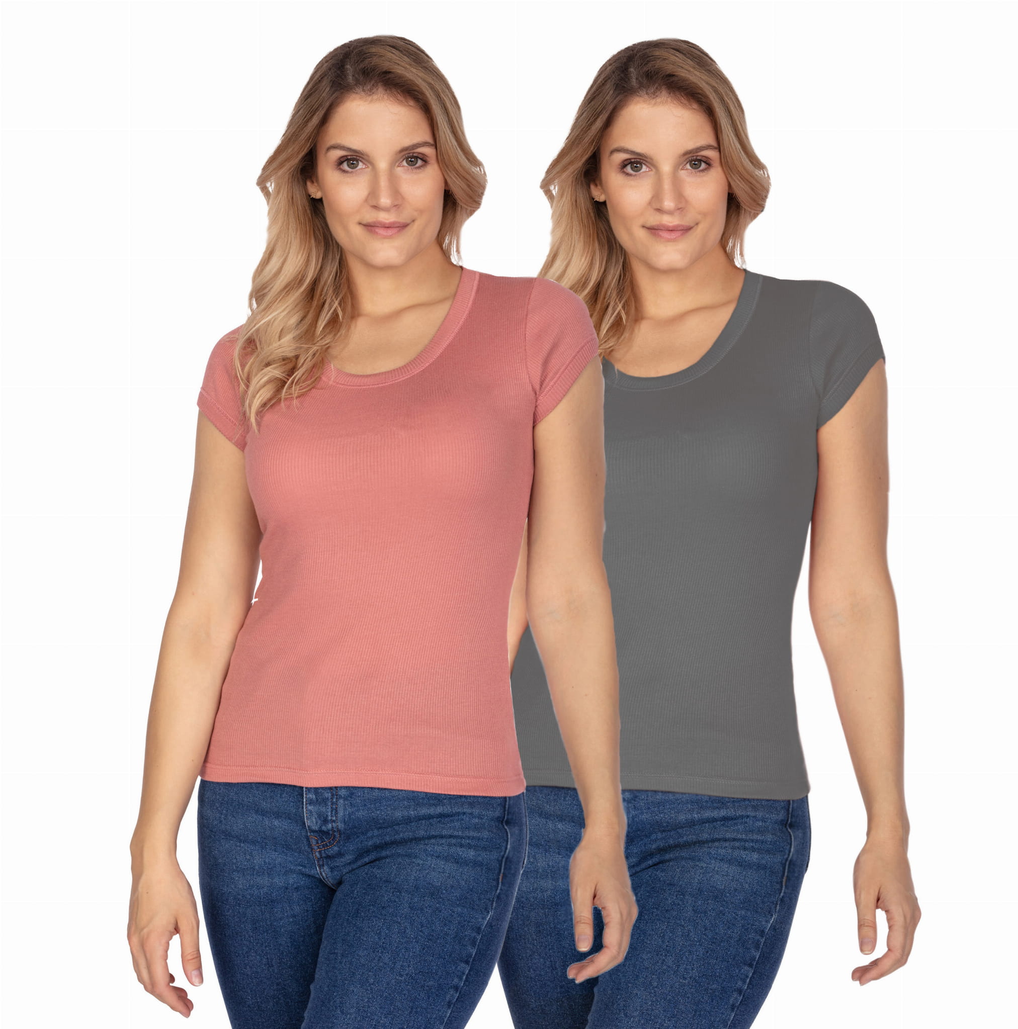 Rita 2-pak damskich koszulek z mieszanki bawełny i modalu - prążek