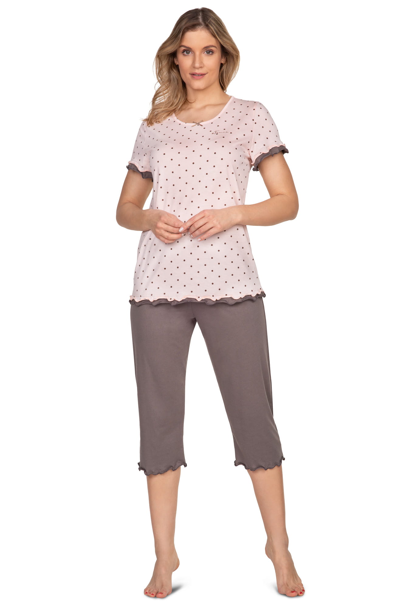 Piżama damska bawełna/modal - MARION - łosoś/brąz